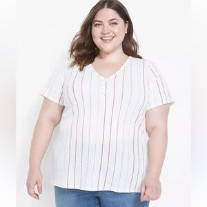 Lane Bryant Striped Henley Knit Short Sleeve Tee Women 22/24 Plus Summer Casual‎